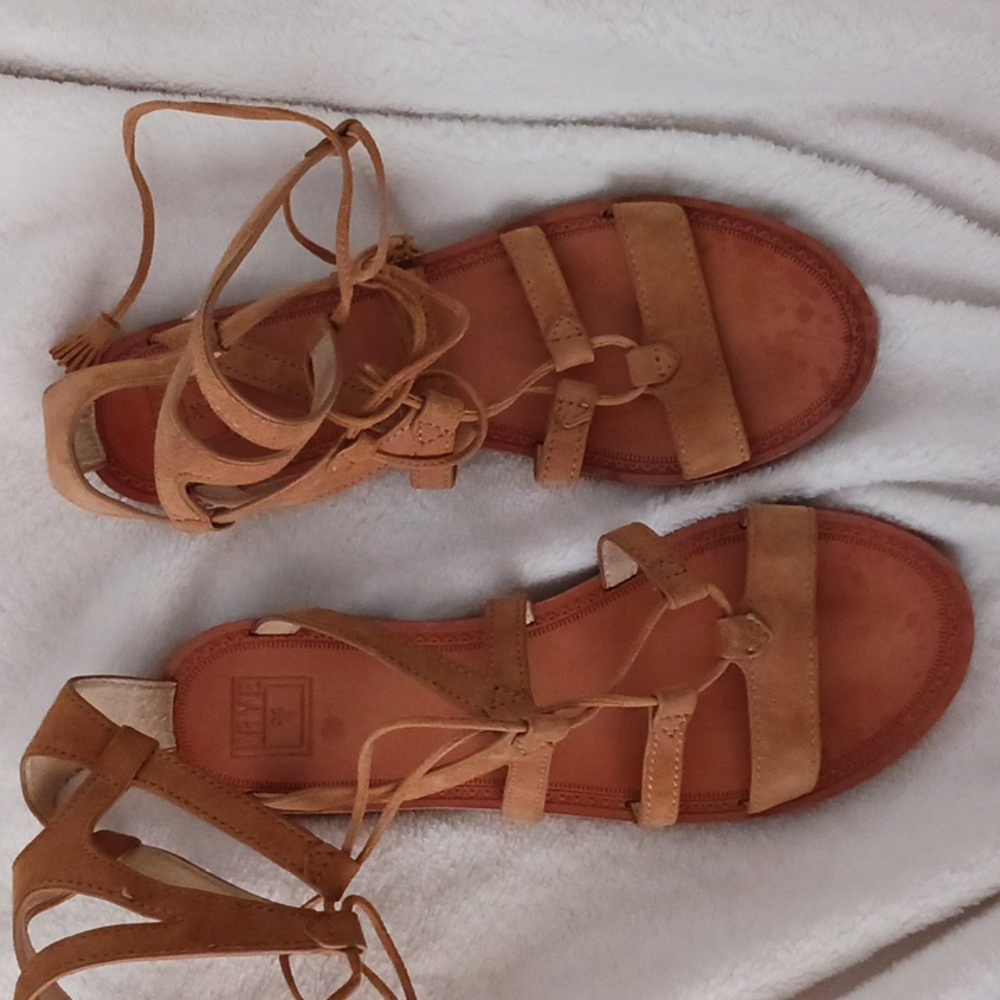 Frye Tan Leather Lace-Up Gladiator Sandals